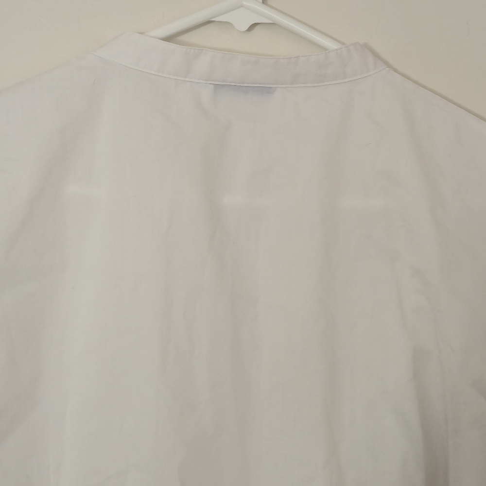Ricki's Sz 18 White Mandarin Collar Ruched V-Neck Puff Sleeve Blouse Minimalist - Picture 10 of 16